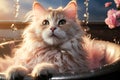 ginger fluffy Maine coon washes in the basin. cat spa. pet care. grooming pet
