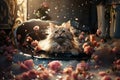 ginger fluffy Maine coon washes in the basin. cat spa. pet care. grooming pet