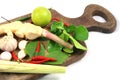 Ginger, galangal, garlic, shallots, kaffir lime and chili Royalty Free Stock Photo