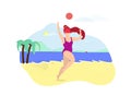 Ginger Girl Playing with Ball on Sea Side Beach Royalty Free Stock Photo