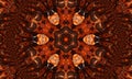 Ginger groovy kaleidoscope abstract seamless pattern with round kaleidoscopic glowing elements