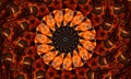 Ginger groovy kaleidoscope abstract seamless pattern with round kaleidoscopic glowing elements