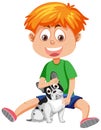 A ginger hair boy playing with his dog