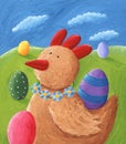 Ginger Hen and Easter Eggs Royalty Free Stock Photo