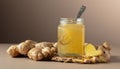 Ginger jam in small square jar and fresh ginger Royalty Free Stock Photo