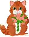 Ginger kitten with pink tulips Royalty Free Stock Photo