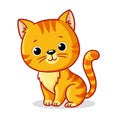 Ginger kitten sitting on a white background. Cute animal in cartoon style