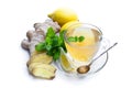 Ginger and lemon drink isolated on white Royalty Free Stock Photo