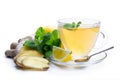 Ginger and lemon drink isolated on white Royalty Free Stock Photo