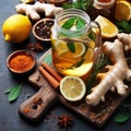 Ginger and Lemon Infusion tea and healthy, good for heart and blood pressure, healthy drink concept