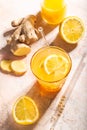 Ginger and lemon refreshing lemonade or cocktail, immunotherapy drink