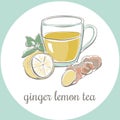 Ginger lemon tea doodle illustration Royalty Free Stock Photo