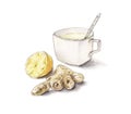 Ginger lemon tea in white cup illustration Royalty Free Stock Photo