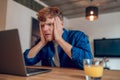 Ginger man reading something onlines and looking shocked