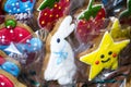 Ginger multicolored beautiful cookies close-up