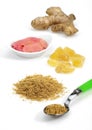 Ginger Powder, Root, Marinated and Crystallised, zingiber officinale against White Background Royalty Free Stock Photo