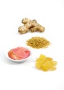 Ginger Powder, Root, Marinated and Crystallised, zingiber officinale against White Background Royalty Free Stock Photo