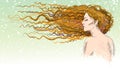 Ginger. Red-haired girl. Hair blown by the wind. Royalty Free Stock Photo