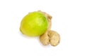 Ginger rhizome and lemon fruit isolated on white background Royalty Free Stock Photo