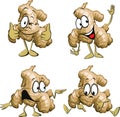 Ginger root cartoon with legs and hand gesture - vector