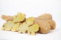 Ginger root close-up on white background. Royalty Free Stock Photo