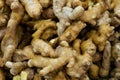 Ginger root counter at grocery store close up Royalty Free Stock Photo
