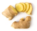 Ginger root cut into pieces on a white Royalty Free Stock Photo