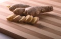 Ginger root on cutting board