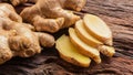 Ginger root - Fresh ginger root and sliced Royalty Free Stock Photo