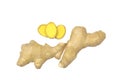 Ginger root isolate with slices on a white background Royalty Free Stock Photo