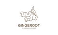 Ginger Root Logo Design. Herbal Spice Vector Isolated on White Background Royalty Free Stock Photo