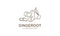 Ginger Root Logo Design. Herbal Spice Vector Isolated on White Background Royalty Free Stock Photo