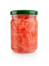 Ginger root marinated in the glass jar isolated Royalty Free Stock Photo