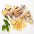 Ginger root and slices isolated on white background with clipping path Royalty Free Stock Photo