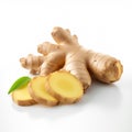 Ginger root and slices isolated on white background with clipping path Royalty Free Stock Photo