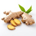 Ginger root and slices isolated on white background with clipping path Royalty Free Stock Photo