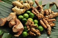 Ginger root, turmeric and lime Bali cooking ingredients