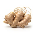 Ginger root (Zingiber officinale) is depicted against a plain white background Royalty Free Stock Photo