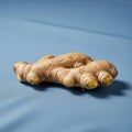 Ginger root Zingiber officinale rests on a smooth light blue surface Royalty Free Stock Photo