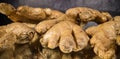 Ginger Roots in close-up - macro shot Royalty Free Stock Photo