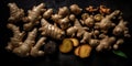 Ginger Roots on a Rustic Wooden Table