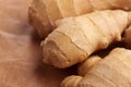 Ginger roots in store pack. Whole alternative herbal medicine ingredient. Macro Royalty Free Stock Photo