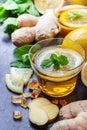 Ginger tea in a glass for flu cold winter days Royalty Free Stock Photo