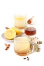 Ginger tea with honey, lemon and spices