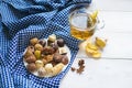 Ginger tea lemon and cinnamon with chocolates Royalty Free Stock Photo