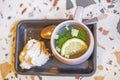 ginger tea with lemon and mint and with nut meringue. Royalty Free Stock Photo