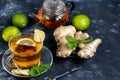 Ginger tea with lemon. Promotes weight loss. Royalty Free Stock Photo