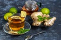 Ginger tea with lemon. Promotes weight loss. Royalty Free Stock Photo