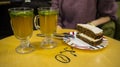 Ginger tea and a slice of carrot cake