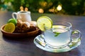 Ginger tea with a slice of lime and mint leaves Royalty Free Stock Photo